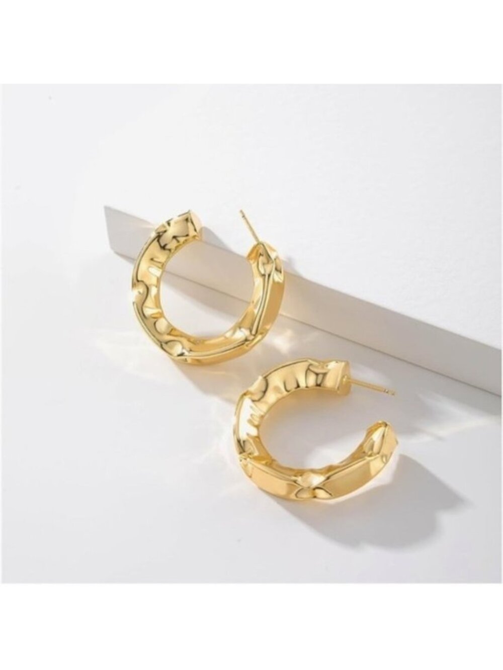 Gold 14k Gold Textured Hoop Cuff Earrings
